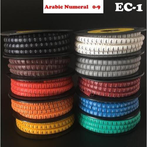 1000Pcs/Lot EC-1 2.5mm2 0-9 Letter Print Pattern PVC Flexible Arabic Numeral Sleeve Concave Tube Label Wire Network Cable Marker