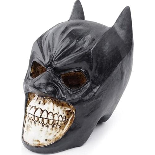 HeyMamba Resin Skull Head Statue Black Bat Mask Sculpture Home Halloween Model Art Decoration