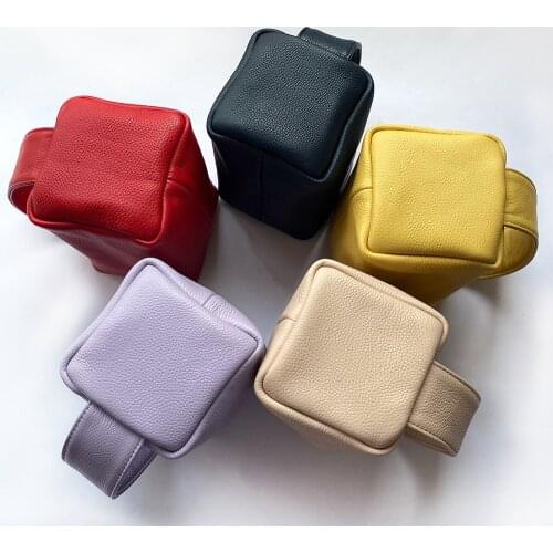 2021 Summer New Fashion Simple Genuine Leather Macaron Caramel Red Little Puffer Small Handbag Soft Box Female Pillow Handle