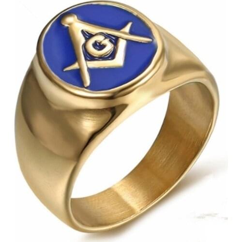 Fashion Blue Enamel Masonic Mens Ring Vintage G Letter Masonic Ring Jewelry