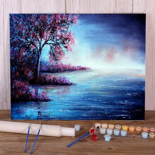 Natural Scenery Blue Illusion Paint By Numbers Kit Oil Paints 40*50 Canvas Pictures Decoration For Kids Handicraft Art