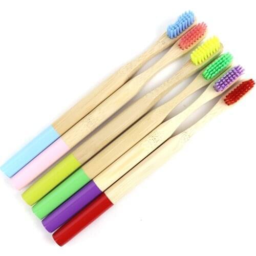 Bamboo Toothbrush Colorful Bamboo Handle Toothbrush Set 12pcs (6 Colors ) in One Box