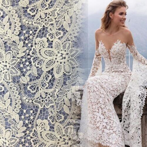 2019 Latest Off white Guipure lace fabric Wedding dress Embroidery French Cloth Needle work DIY sewing Needle work lace material