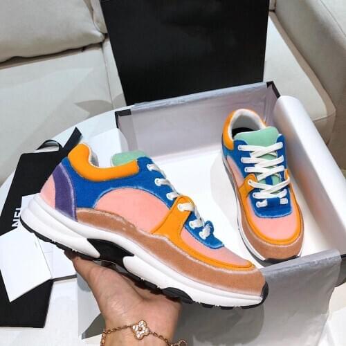 New Patchwork Sneakers Women Lace Up Mixed Colors Casual Shoes Thick Bottom Neon Sneaker 2021 Luxury Brand Designer Woman Shoes