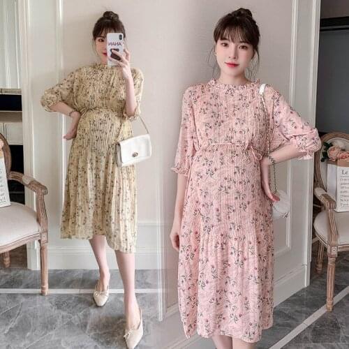 New Maternity Dresses Summer Pregnancy Clothes Round Collar Half Sleeve Pregnant Womens Loose Outwear Elegant Maternity Gown