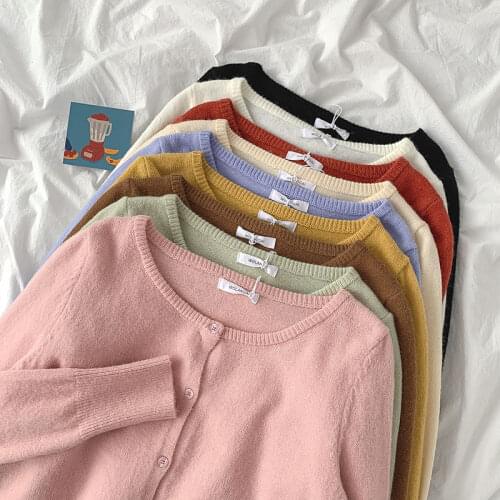 Autumn Winter Korean cardigan O Neck warm Solid Color Long-Sleeve Cardigan Sweater Soft Loose Full Sweater Knitted Jacket Women