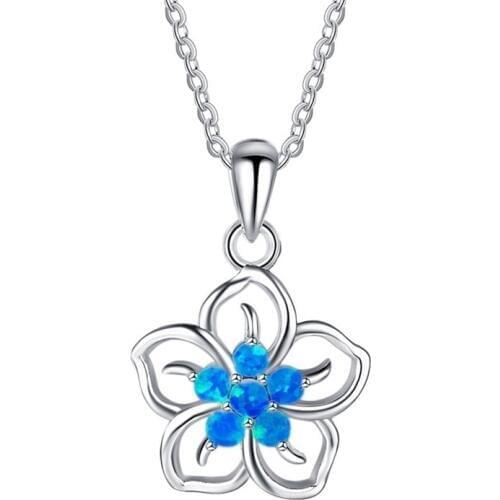 Fashion Women Necklace Elegant Hollow Flower Shaped Imitation Fire Opal Pendant Necklace For Women Accessories Wedding Gift