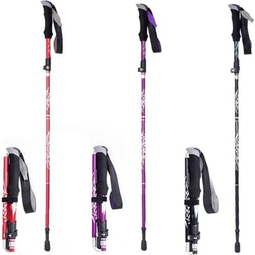 Walking Stick Outdoor Folding Trekking Poles Nordic Hiking Antishock Adjust 3-Section Aluminum Alloy Telescopic Alpenstock