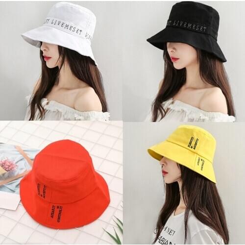 Candy Color Letter Bucket Hats Women Shading Flat Caps Outdoor Fisherman Sunscreen Folding Cap New