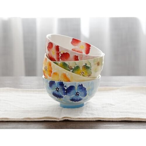 Japanese cherry blossom underglaze ceramic sakura rice soup noodle bowl 4-piece flower set housewarming gift box tableware