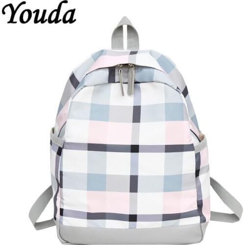Youda New Girl Plaid Backpack Lady Fashion Travel Backpacks Simple College Style Shoulder Bag Female Student Schoolbag