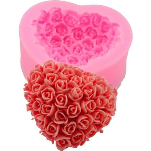 Heart Rose Flower Silicone Fondant Resin Aroma Stone Ornaments Soap Mold For Pastry Cup Cake Decorating Kitchen Tool