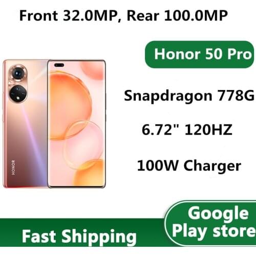 In Stock Honor 50 Pro 5G Smart Phone 100.0MP Camera 6.72" 120HZ Full Screen 100W Super Charger Snapdragon 778G OTA NFC Dual Sim