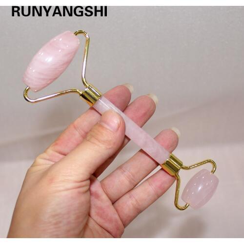 1pcs Natural crystal Wafer Head massager For Face stick rose quartz stone Roller Anti Cellulite massage facial wrinkles pink