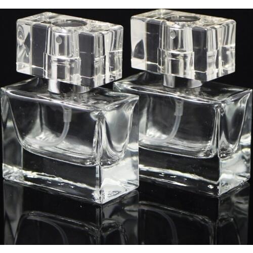 High Quality Square Glass Perfume Bottle 30ml Clear Glass Spray Bottle Empty Fragrance Packaging Bottle Refillable F20171711