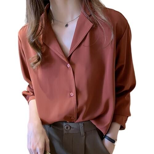 Korean Office Lady V-neck Shirts Loose Clothing 2021 New Women Chiffon Blouse Solid Female White Shirt Blusas Button Chic 9380