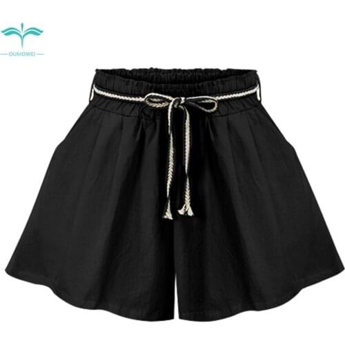 OUMOWEI Womens Shorts 2018 Fashion New Wide Leg Shorts Solid Color High Waist Loose Joker Casual Shorts Six Colors Select M-6XL