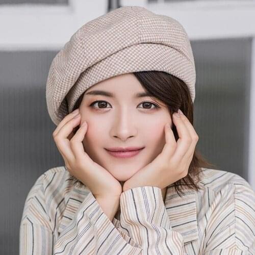 Women Beret For Elegant Lady Winter Female Cotton Hats Plaid Vintage Octagonal Casual Boina Autumn Girl Cap
