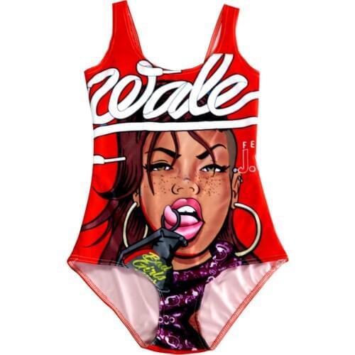 New Funny Woman Swimming Big Tongue Printing Plus Size Swimwear Famous Star Blue Red Beach Suits 5 Patterns