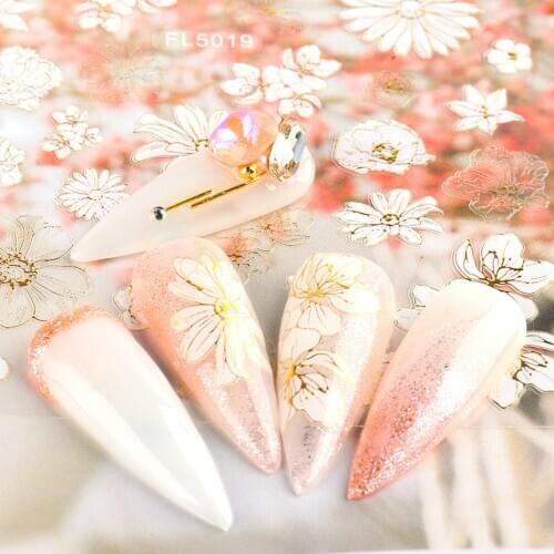 1 Sheet 3D Gold White Flower Patterns Nail Art Sticker Butterfly Summer Transfer Decal DIY Nail Art Sliders Manicure Decoration
