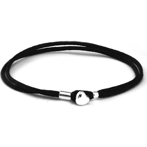 100% 925 Sterling Silver Jewelry Black Fabric Cord Bracelets Free Shipping