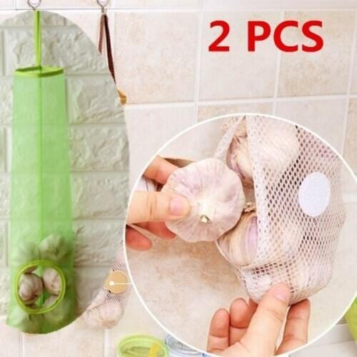 2 PCs Kitchen Hanging Fruits and Vegetables Storage Net Bag Garlic Potato Onion Storage Bag Mesh Extraction Bags