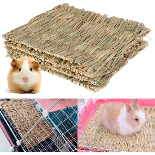 4Pcs 20*28CM Small Animal Chew Toy Beds Natural Handwoven Grass Mats for Hamsters,Rabbit Guinea Pig Ferret Bunny Bedding Nest