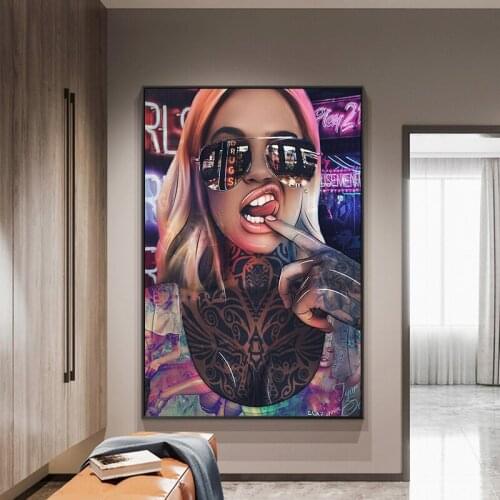 Abstract Sexy Bad Girl Canvas Paintings Graffiti Tattoo Woman Wall Art Canvas Posters and Prints Picture Cuadors for Living Room