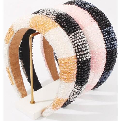Hair Accesspories Headbands Padded Rhinestone Crystal Hairbands for Women Bling Handmade Sponge Beads Headband Headdress Female