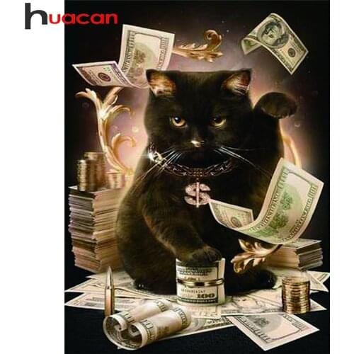 Huacan Diamond Mosaic Embroidery Beads Sets Cat 5D DIY Diamond Painting Full Drill Animals Modular Pictures Home Decoration