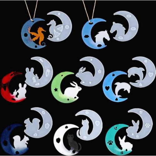 DIY Rabbit Dolphin Sea Horse Fawn Moon Decor Silicone Mold Jewelry Fillings Pendant Accessory Handmade Epoxy Resin Mould Craft