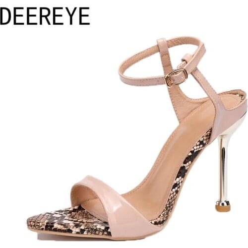 Mix Color Elegant Ankle Round Strap Buckle Snake Print Pointed Toe High Stiletto Sandal Shoes Sexy Slingback Ladies Heels Dress
