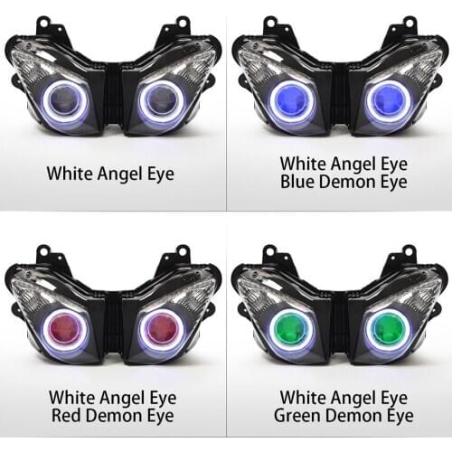 Motorcycle Headlight Assembly For Kawasaki Ninja ZX6R 09-12 Custom HID Projector Conversion LED Angel Demon Eyes DRL Head Lamp