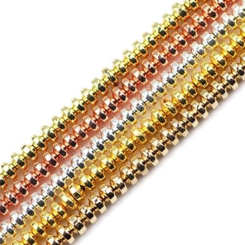 JHNBY Rose Gold Silvers Flying Saucer Hematite 4mm Flat Round Natural Stone Spacers Loose Beads For Jewelry Making Diy Bracelet