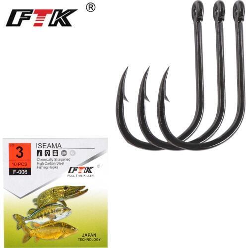 FTK Barbed fishhook 10PCS/LOT Size3#-Size12# Fishing From Japan Fish Hook Jig Carp Feeder Anzol Fishhooks Fishing Tackle