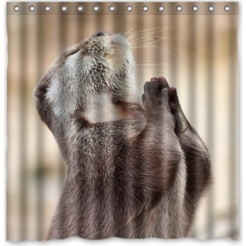 Cute Sea Otter Pray Bath Shower Curtain 180x180cm Fashional Waterproof Polyester Bathroom Curtains Include 12 White Hooks
