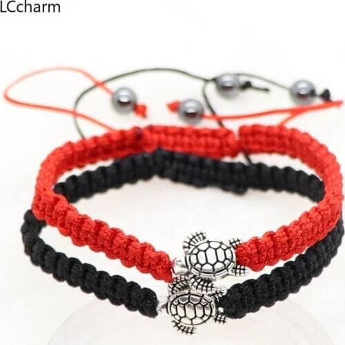 Fashion Metal Tortoise Charm Bracelet For Women Men Red Cord Sea Turtles Weaved Adjustable Bracelets Bangle Jewelry