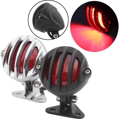 Motorcycle Retro Grill Adjustable LED Taillight Alloy Stop Signal Brake Light For Harley Chopper Cafe Racer Scrambler Bobber
