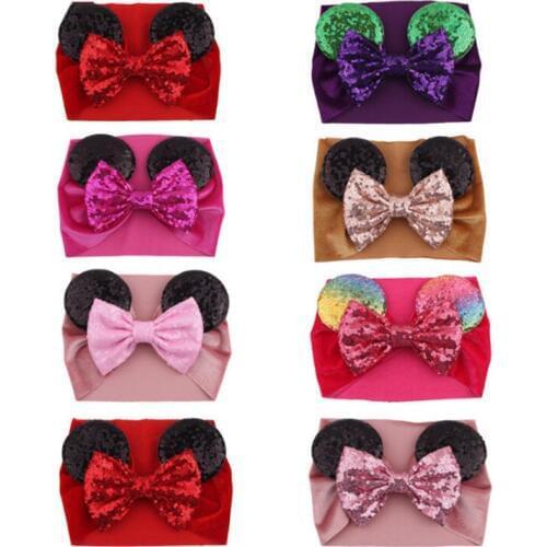 5pcs/lot Sparkly Cartoon Mouse Ear Headbands Sequin Hair Bows Kids Girls Cute Big Bow Hairbands Hair Hoop Hair Accessories