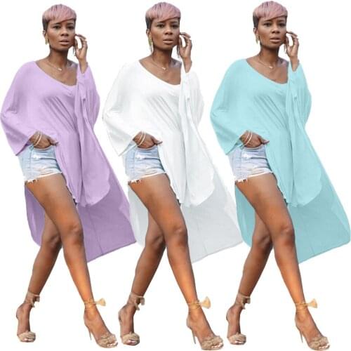 Solid Color Simple One Line Collar Front Short Back Long Loose Casual T-shirt Womens T-shirt Fashion Daily Versatile Date Wear