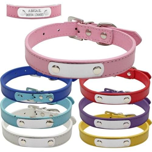 Engraved Dog Collar Personalized Zinc Alloy+PU Pet Dog Tag Custom Puppy Cat Nameplate ID Collars Adjustable Pet Accessories