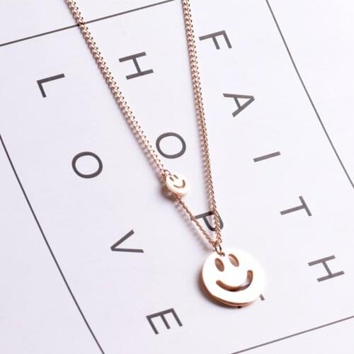 Smiley Necklace For Women Titanium Steel Rose Gold Long Necklace Pendant Christmas Gifts For The New Year Chains Choker