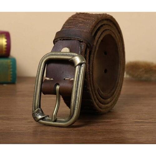 Personalized Fashion Ltalian Pure Cowhide Pure Copper Pin Buckle Mens Leather Trendy Youth Jeans Belt