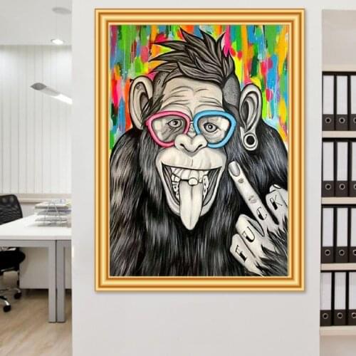 Full Square Round Drill 5D DIY Diamond Painting Cross Stitch Funny Monkey Embroidery Diamond Mosaic Picture of Rhinestones Decor