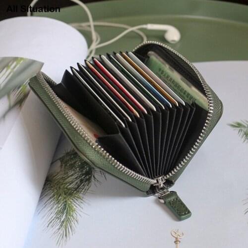 Luxury Credit Card Wallets Men Genuine Leather Top End Women Fashion Accordion Style Multi Card Holder Purses Small Coin Pouch