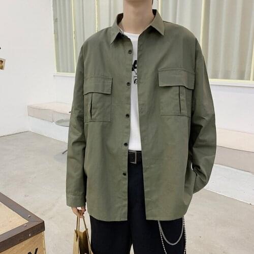 Retro Tooling Long-sleeved Shirt Male Hong Kong Style Japanese Trend Loose Thin Coat Harajuku Style Student All-match Shirt