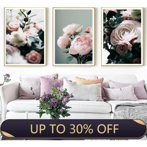Modern Peonies Floral Canvas Painting Gallery Flower Wall Art Posters Print Nordic Pictures for Living Room Interior Home Decor