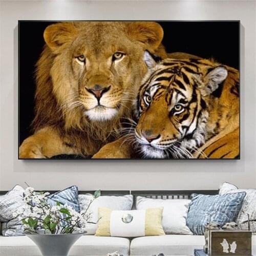 Modern Animal Art Posters and Prints Wall Art Canvas Abstract Painting Lion and Tiger Picture for Living Room Home Decoration