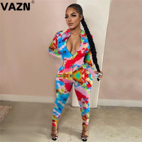 VAZN 2020 Autumn High Quality Daily Young Sexy Free Soft Elastic Designer Full Sleeve High Waist Slim Women Pencil Jumpsuits