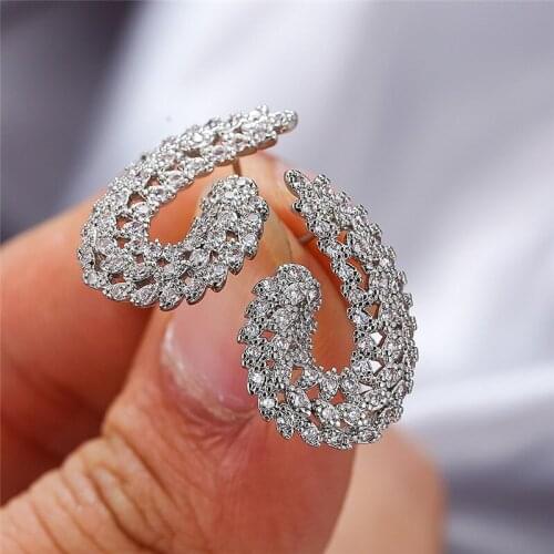 Vintage Punk Hollow Snake Earrings White Zircon Stone Wedding Earrings Hip Hop Rose Gold Silver Color Stud Earrings For Women